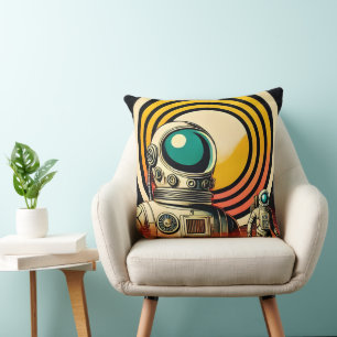Mid Century Space Age Astronaut Landing Art Throw Pillow