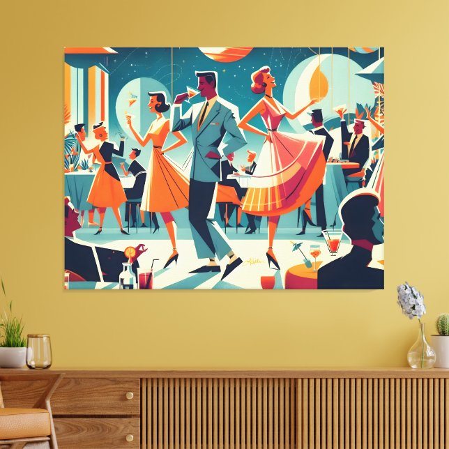 Mid Century Space Age Cocktail Party Canvas Print (Insitu(LivingRoom))