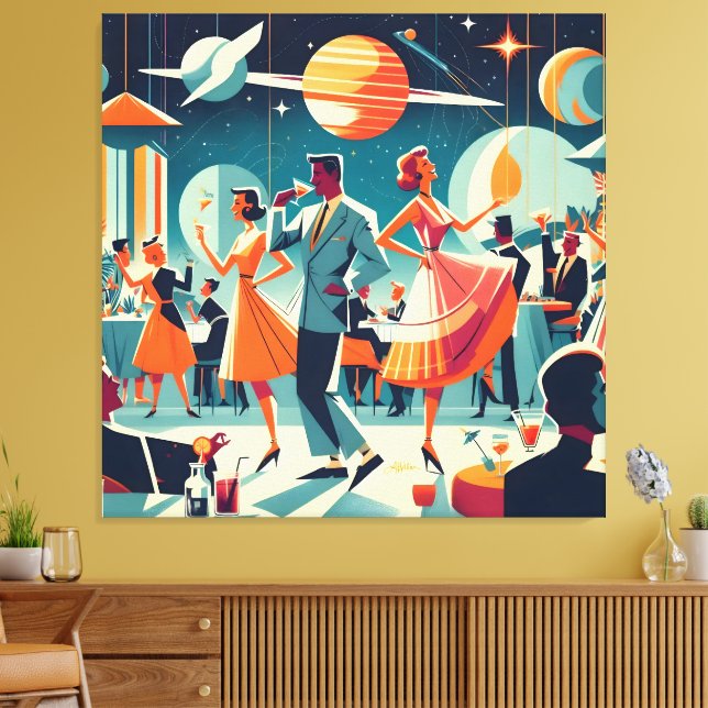 Mid Century Space Age Cocktail Party Canvas Print (Insitu(LivingRoom))