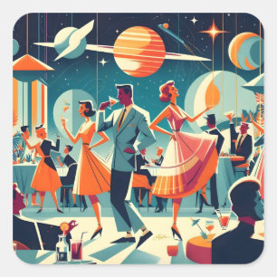Mid Century Space Age Cocktail Party Square Sticker
