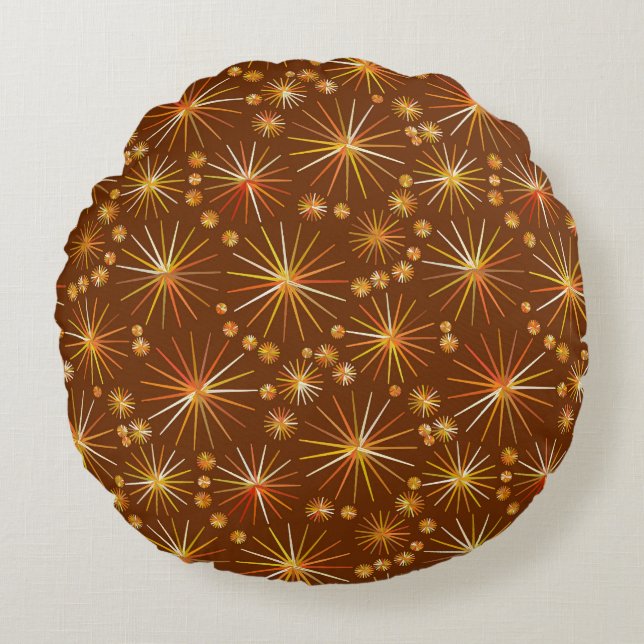 Mid Century Sputnik pattern, Chocolate Brown Round Pillow (Front)