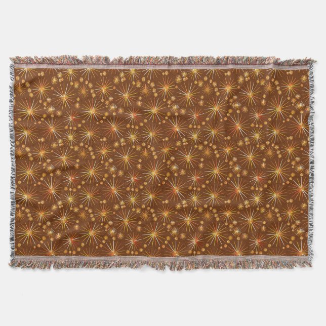 Mid Century Sputnik pattern, Chocolate Brown Throw Blanket (Front)