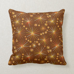 Mid Century Sputnik pattern, Chocolate Brown Throw Pillow