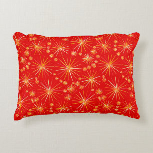 Mid Century Sputnik pattern, Deep Red Accent Pillow