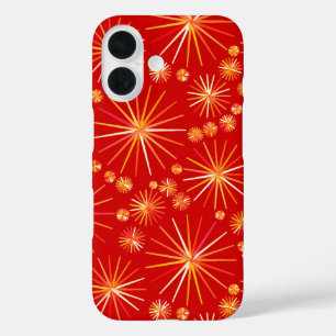 Mid Century Sputnik pattern, Deep Red iPhone 16 Case