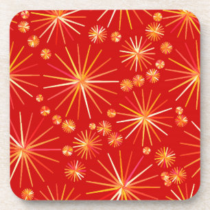 Mid Century Sputnik pattern, Deep Red Coaster