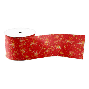 Mid Century Sputnik pattern, Deep Red Grosgrain Ribbon