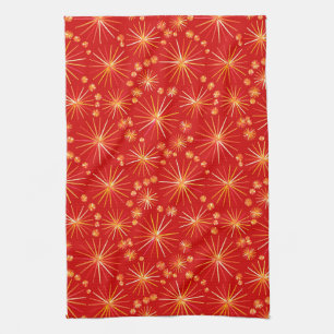 Mid Century Sputnik pattern, Deep Red Kitchen Towel