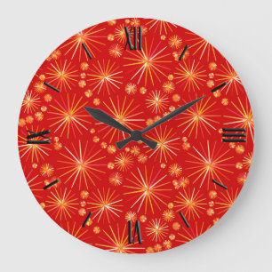 Mid Century Sputnik pattern, Deep Red Large Clock