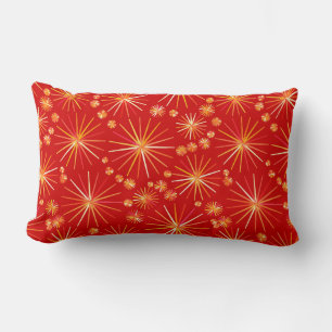 Mid Century Sputnik pattern, Deep Red Lumbar Pillow