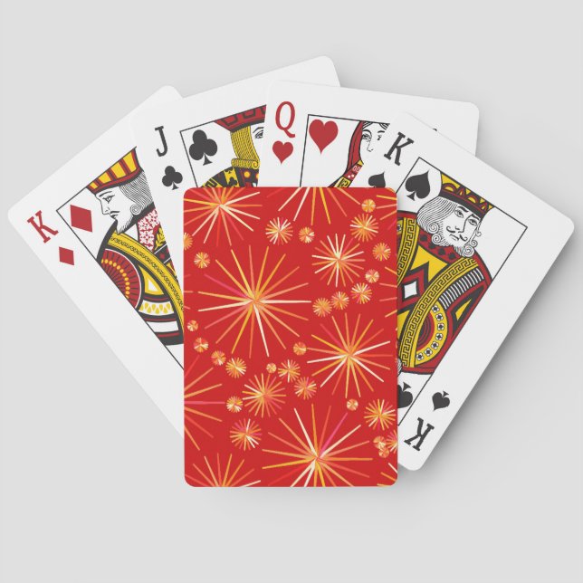 Mid Century Sputnik pattern, Deep Red Playing Cards (Back)