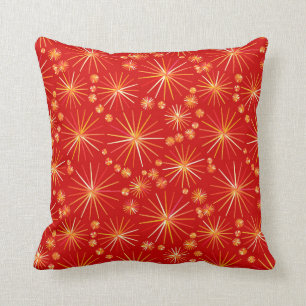 Mid Century Sputnik pattern, Deep Red Throw Pillow