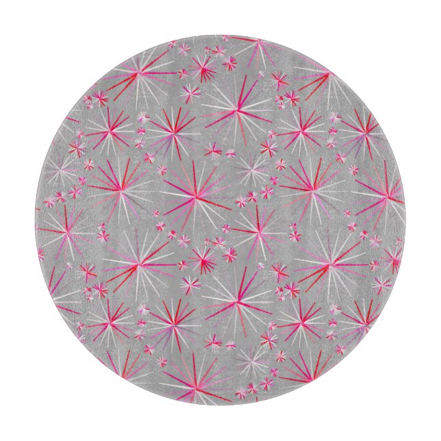Mid Century Sputnik pattern, Grey and Fuchsia Cutting Board (Front)
