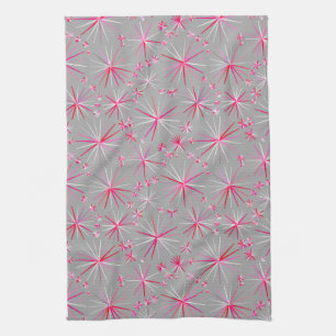 Mid Century Sputnik pattern, Grey and Fuchsia Kitchen Towel