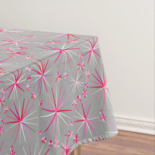 Mid Century Sputnik pattern, Grey and Fuchsia Tablecloth