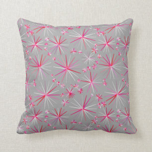Mid Century Sputnik pattern, Grey and Fuchsia Throw Pillow