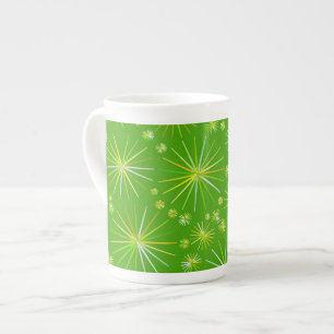 Mid Century Sputnik pattern, Olive Green Bone China Mug