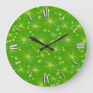 Mid Century Sputnik pattern, Olive Green Large Clock