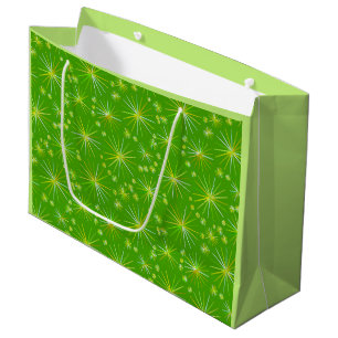 Mid Century Sputnik pattern, Olive Green Large Gift Bag