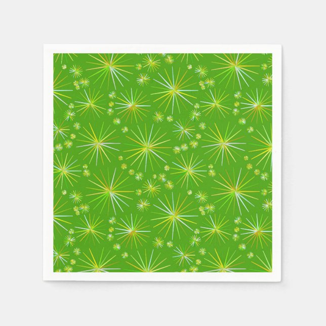Mid Century Sputnik pattern, Olive Green Napkin (Front)