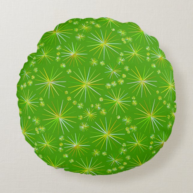 Mid Century Sputnik pattern, Olive Green Round Pillow (Front)