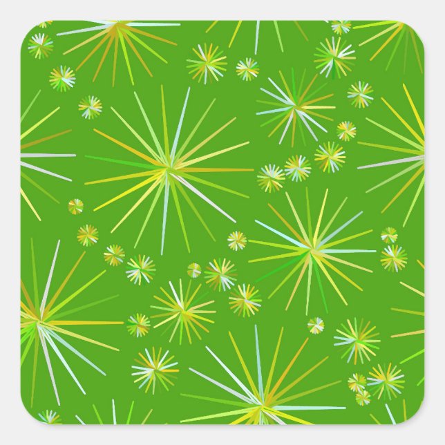 Mid Century Sputnik pattern, Olive Green Square Sticker (Front)