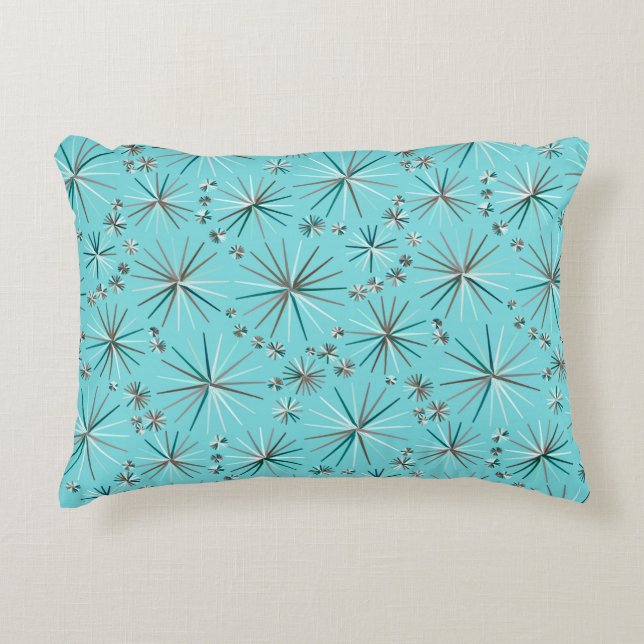 Mid Century Sputnik pattern, Robin's Egg Blue Accent Pillow (Front)