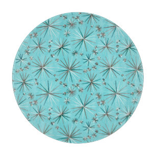 Mid Century Sputnik pattern, Robin's Egg Blue Cutting Board