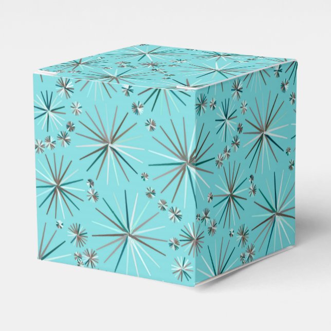 Mid Century Sputnik pattern, Robin's Egg Blue Favor Box (Front Side)