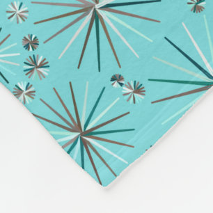 Mid Century Sputnik pattern, Robin's Egg Blue Fleece Blanket