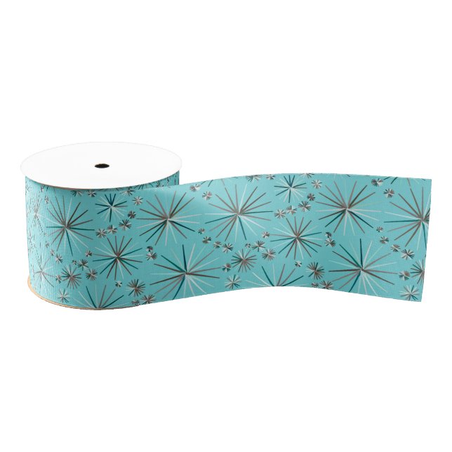 Mid Century Sputnik pattern, Robin's Egg Blue Grosgrain Ribbon (Spool)