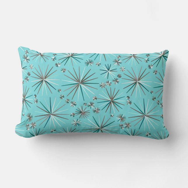 Mid Century Sputnik pattern, Robin's Egg Blue Lumbar Pillow (Front)