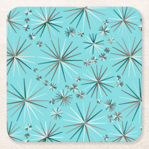 Mid Century Sputnik pattern, Robin's Egg Blue Square Paper Coaster