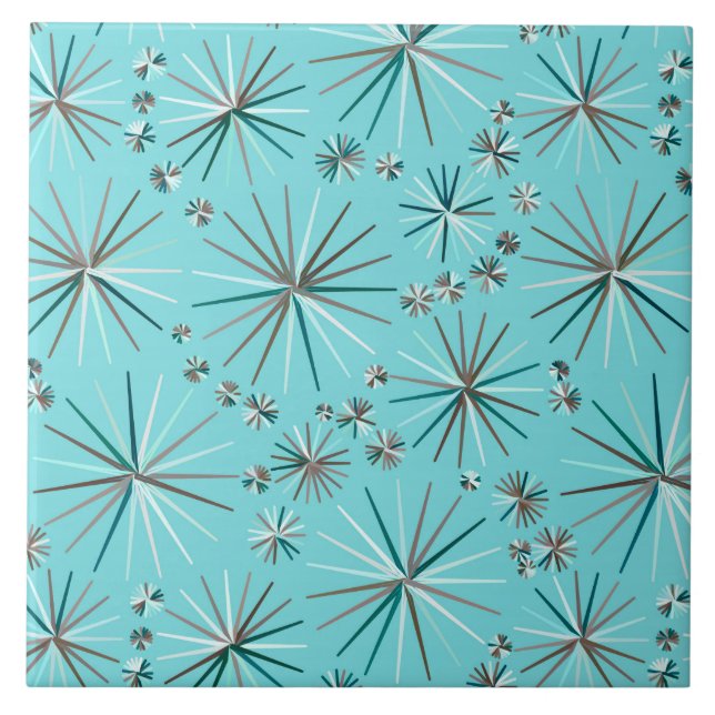 Mid Century Sputnik pattern, Robin's Egg Blue Tile (Front)