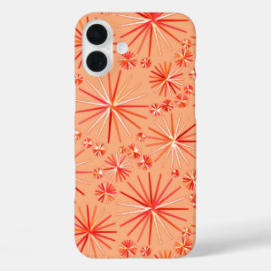 Mid Century Sputnik pattern, Shades of Coral iPhone 16 Plus Case
