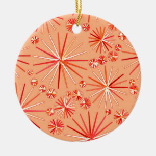 Mid Century Sputnik pattern, Shades of Coral Ceramic Ornament