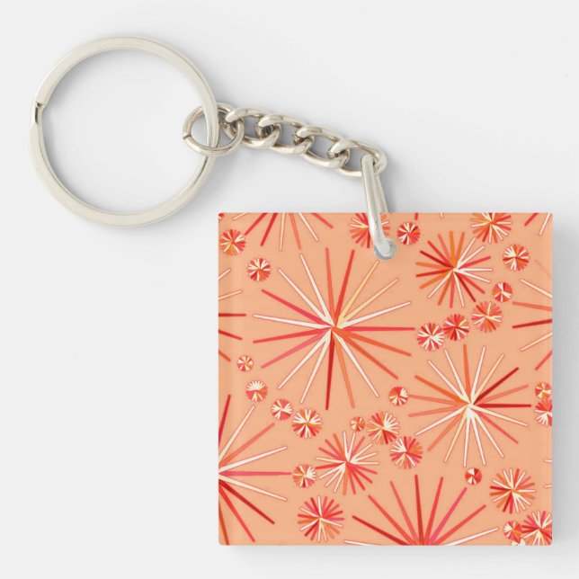 Mid Century Sputnik pattern, Shades of Coral Keychain (Front)