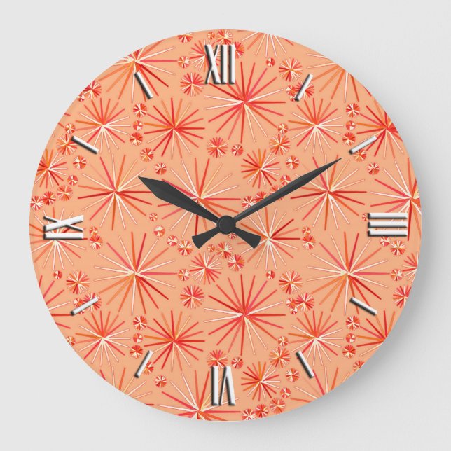 Mid Century Sputnik pattern, Shades of Coral Large Clock (Front)