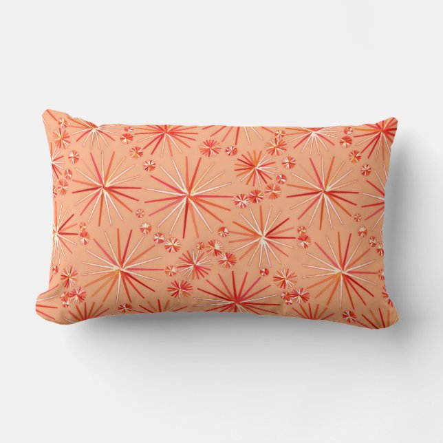 Mid Century Sputnik pattern, Shades of Coral Lumbar Pillow (Front)