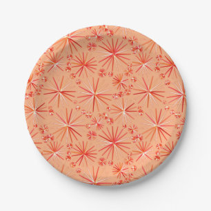 Mid Century Sputnik pattern, Shades of Coral Paper Plate