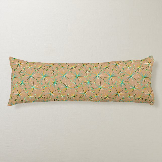 Mid Century Sputnik pattern, Taupe Tan Body Pillow (Front)