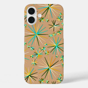 Mid Century Sputnik pattern, Taupe Tan iPhone 16 Plus Case