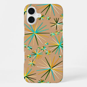 Mid Century Sputnik pattern, Taupe Tan iPhone 16 Plus Case