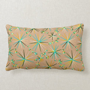 Mid Century Sputnik pattern, Taupe Tan Lumbar Pillow