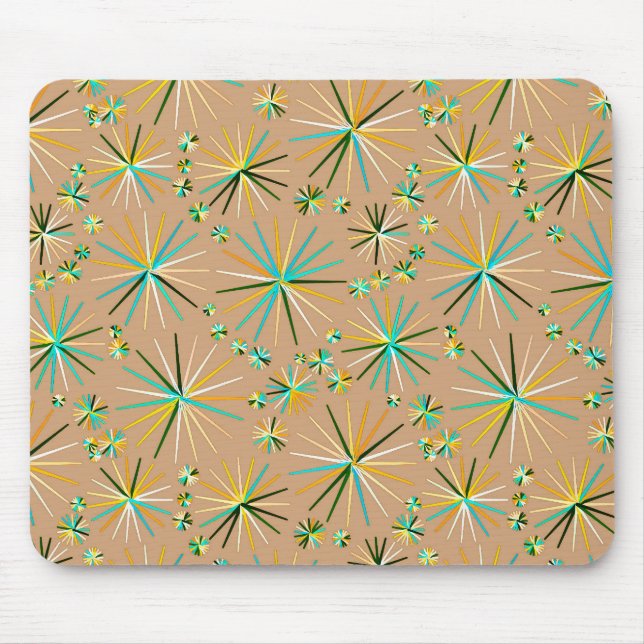 Mid Century Sputnik pattern, Taupe Tan Mouse Pad (Front)