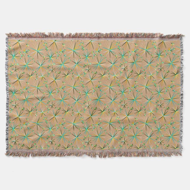 Mid Century Sputnik pattern, Taupe Tan Throw Blanket (Front)