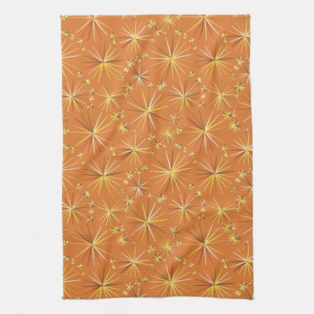 Mid Century Sputnik pattern, Terracotta Kitchen Towel (Vertical)