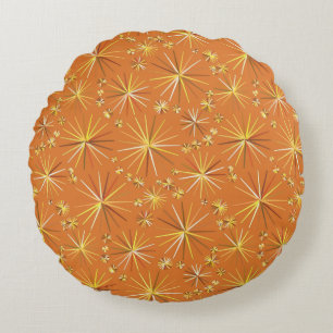 Mid Century Sputnik pattern, Terracotta Round Pillow