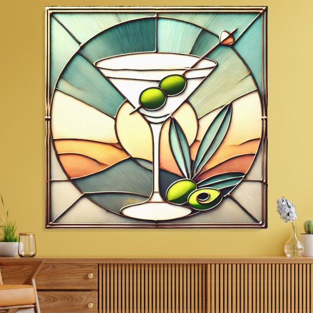 Mid Century Stained Glass 2 Olive Martini Canvas Print (Insitu(LivingRoom))