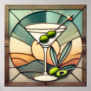 Mid Century Stained Glass 2 Olive Martini Poster